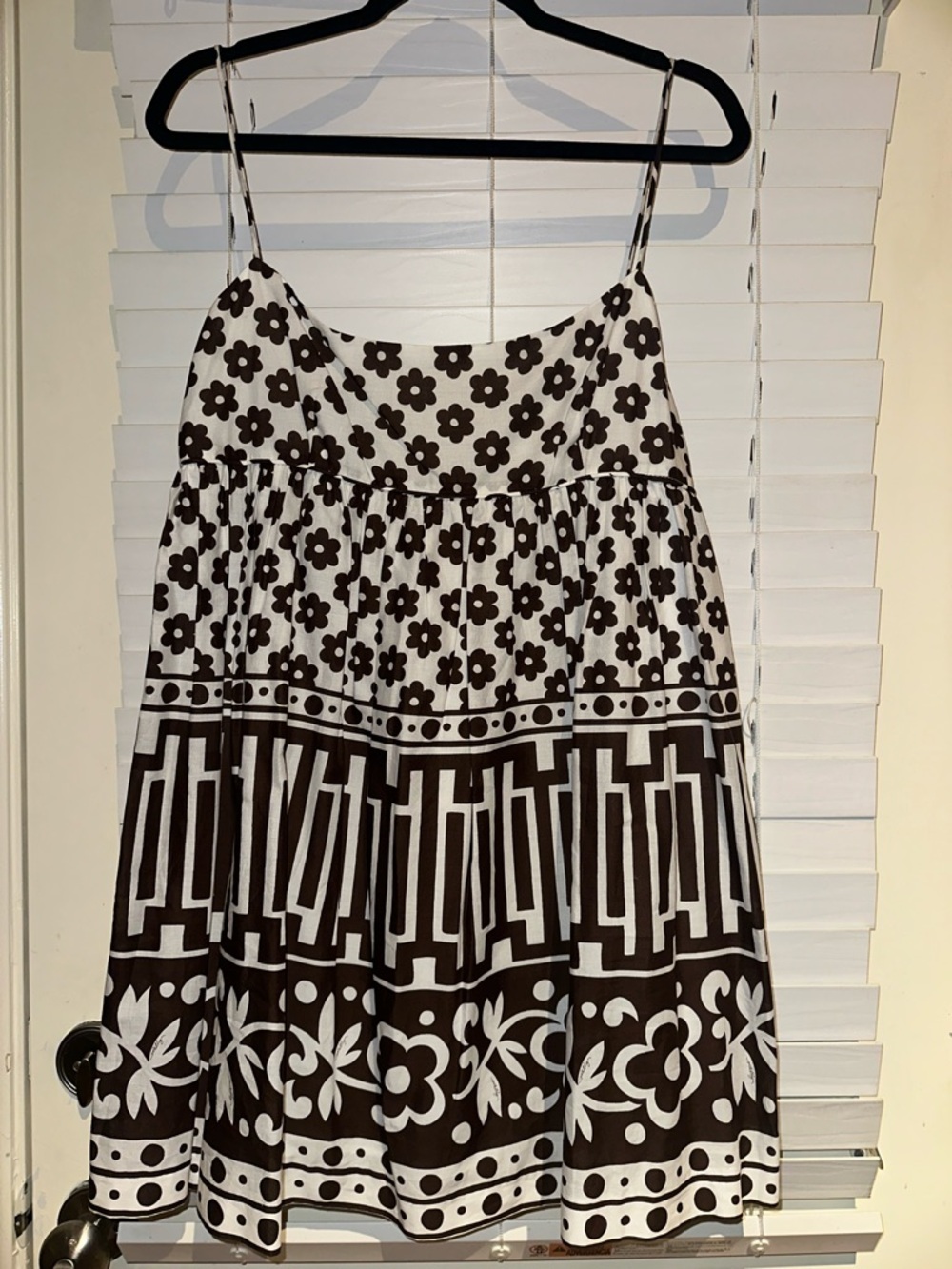Milly Brown & White Floral Cotton Spaghetti Strap Tank